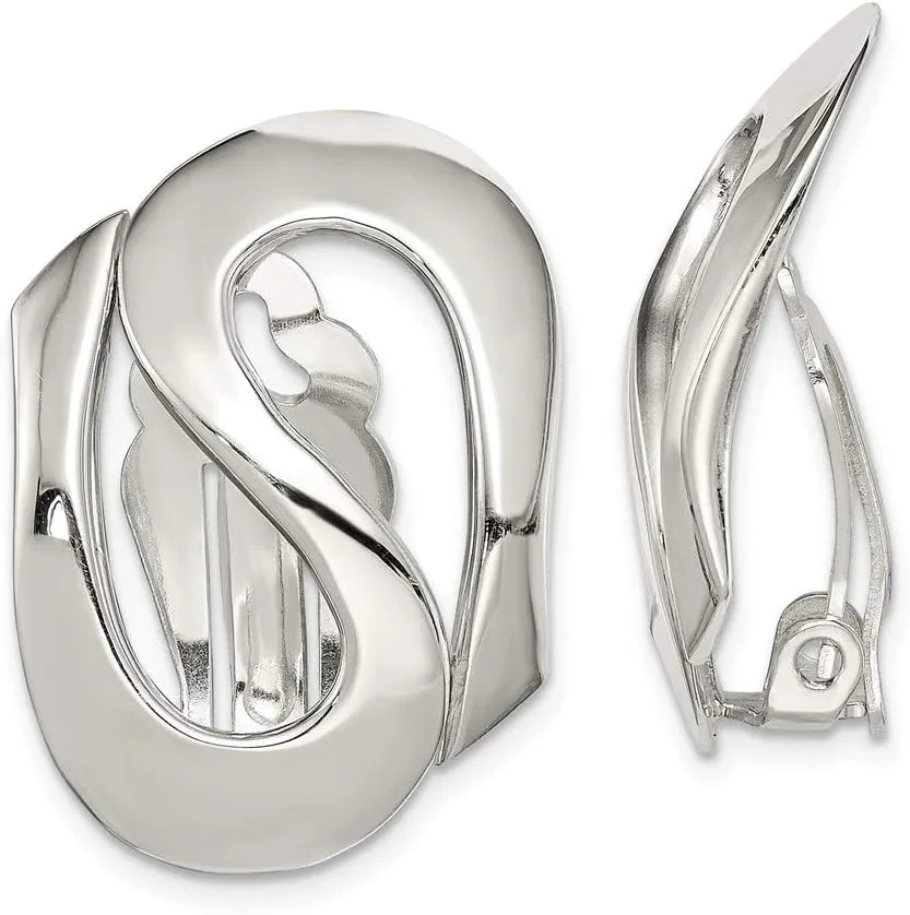 Sterling Silver Polished Clip-on Earrings