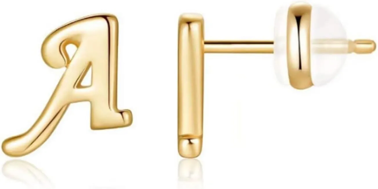 Stud Earrings 14K Gold Plated Gold/Silver Statement Letter Earring for Women Lightweight Hypoallergenic Earrings(ST-1005)