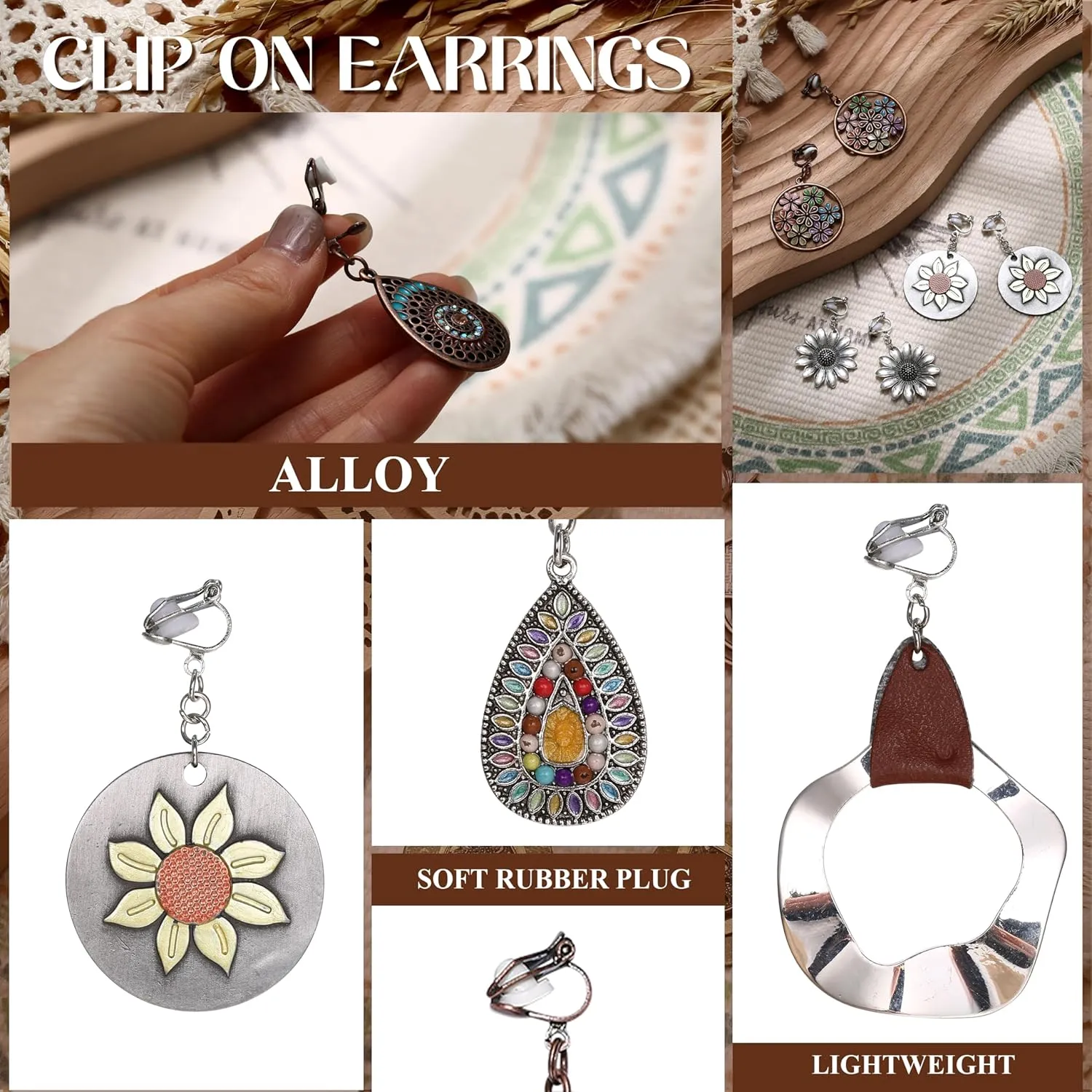 Thunaraz Clip on Dangle Earrings for Women - Bohemian Trendy Clip on Earrings Lightweight Comfortable Earrings Hypoallergenic Drop Clip ons for Non-pierced Ears Women