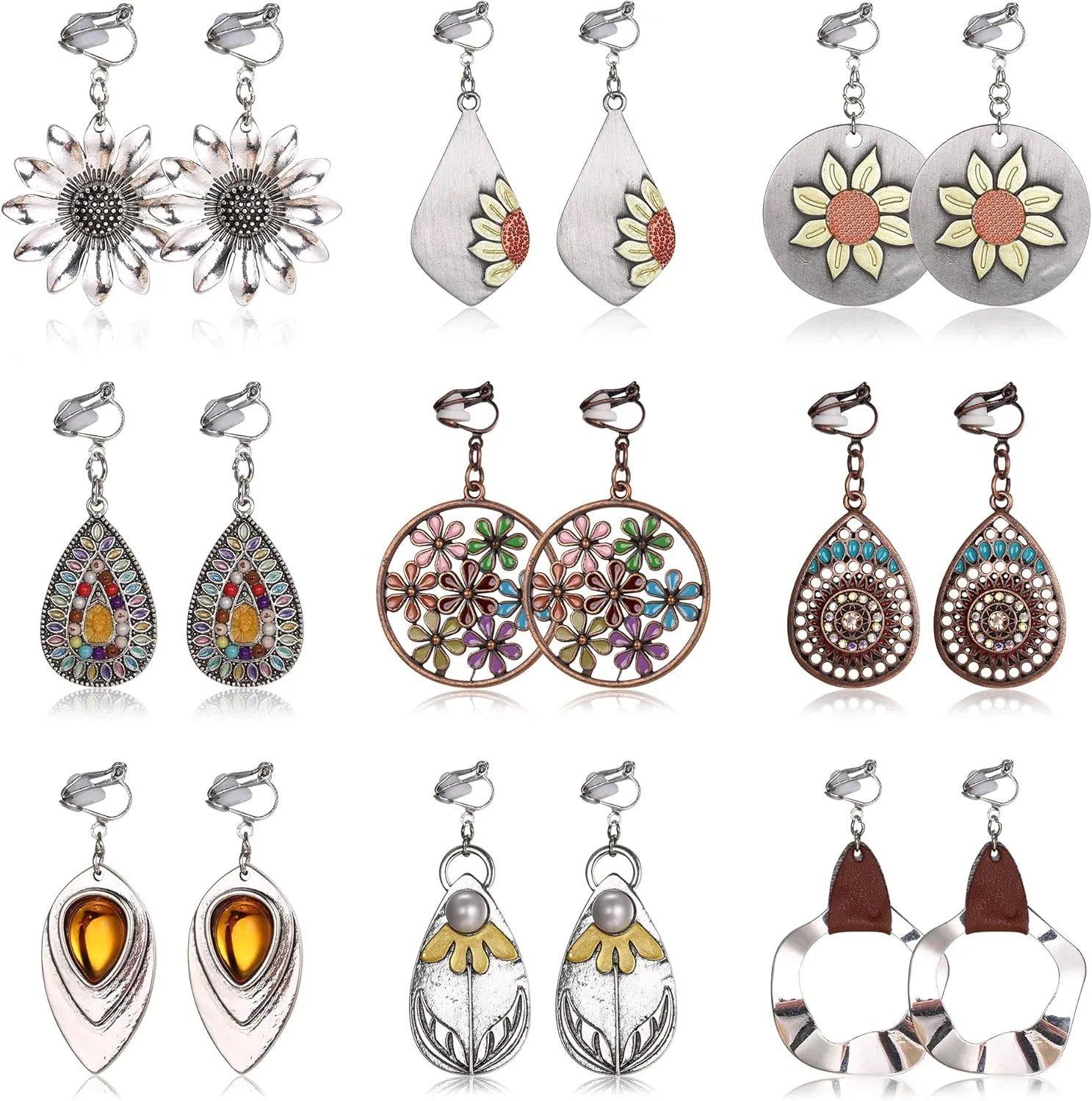 Thunaraz Clip on Dangle Earrings for Women - Bohemian Trendy Clip on Earrings Lightweight Comfortable Earrings Hypoallergenic Drop Clip ons for Non-pierced Ears Women