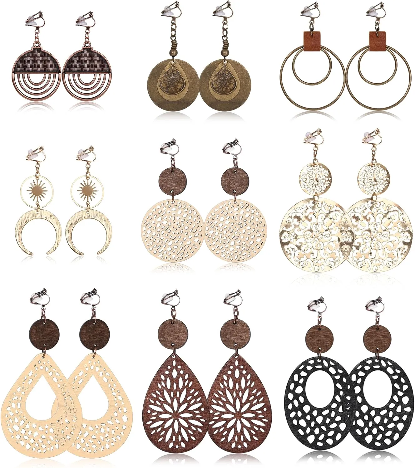 Thunaraz Clip on Dangle Earrings for Women - Bohemian Trendy Clip on Earrings Lightweight Comfortable Earrings Hypoallergenic Drop Clip ons for Non-pierced Ears Women