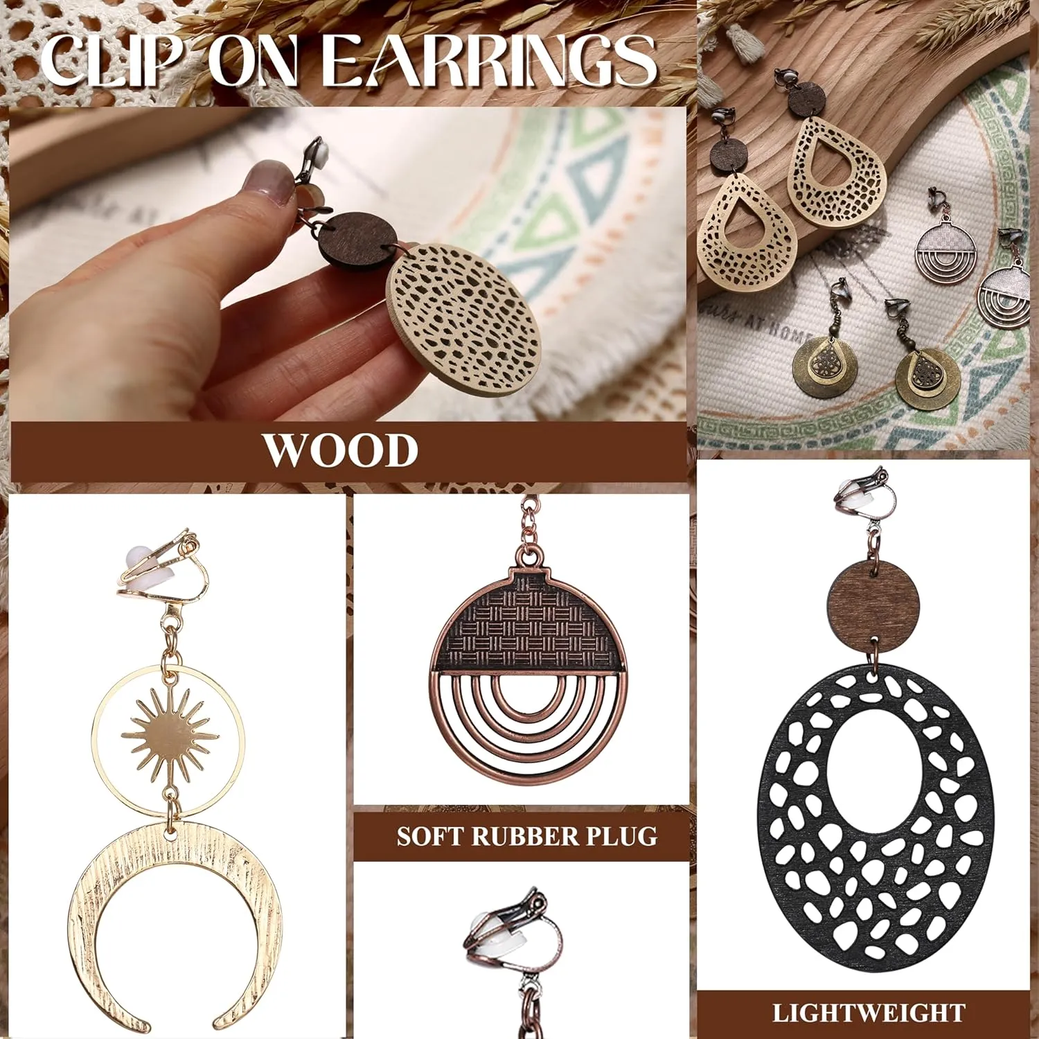 Thunaraz Clip on Dangle Earrings for Women - Bohemian Trendy Clip on Earrings Lightweight Comfortable Earrings Hypoallergenic Drop Clip ons for Non-pierced Ears Women