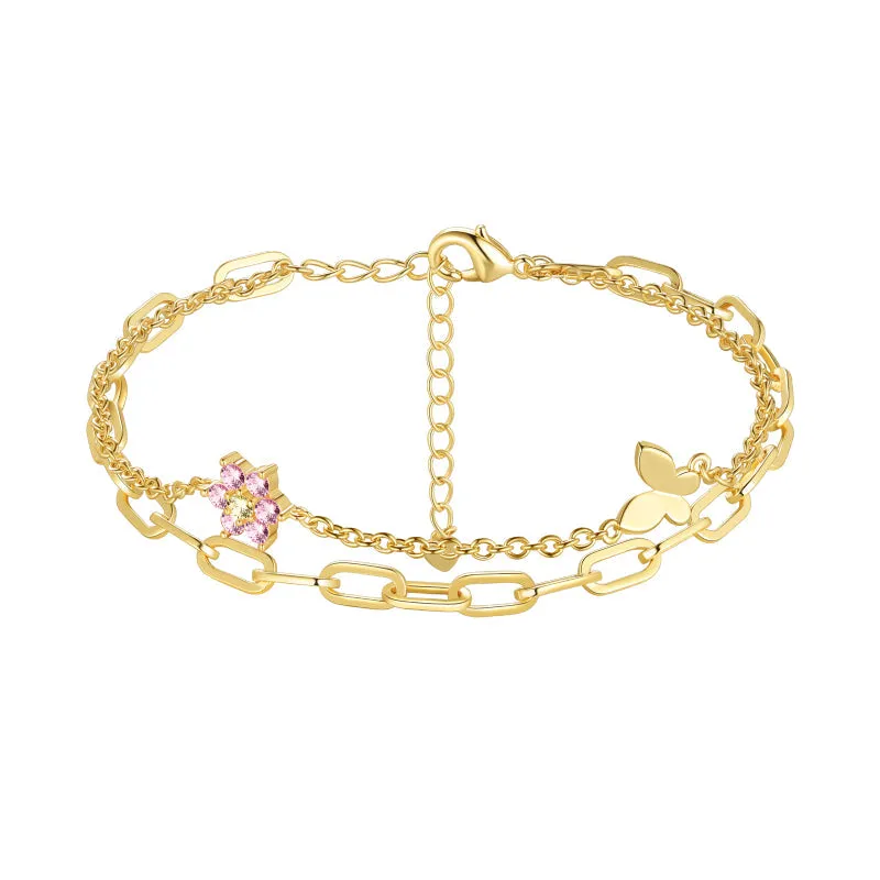 Tokyo Mart Dainty Gold/Silver Bracelets for Women Jewelry Layered Heart/Butterfly Link Bracelets