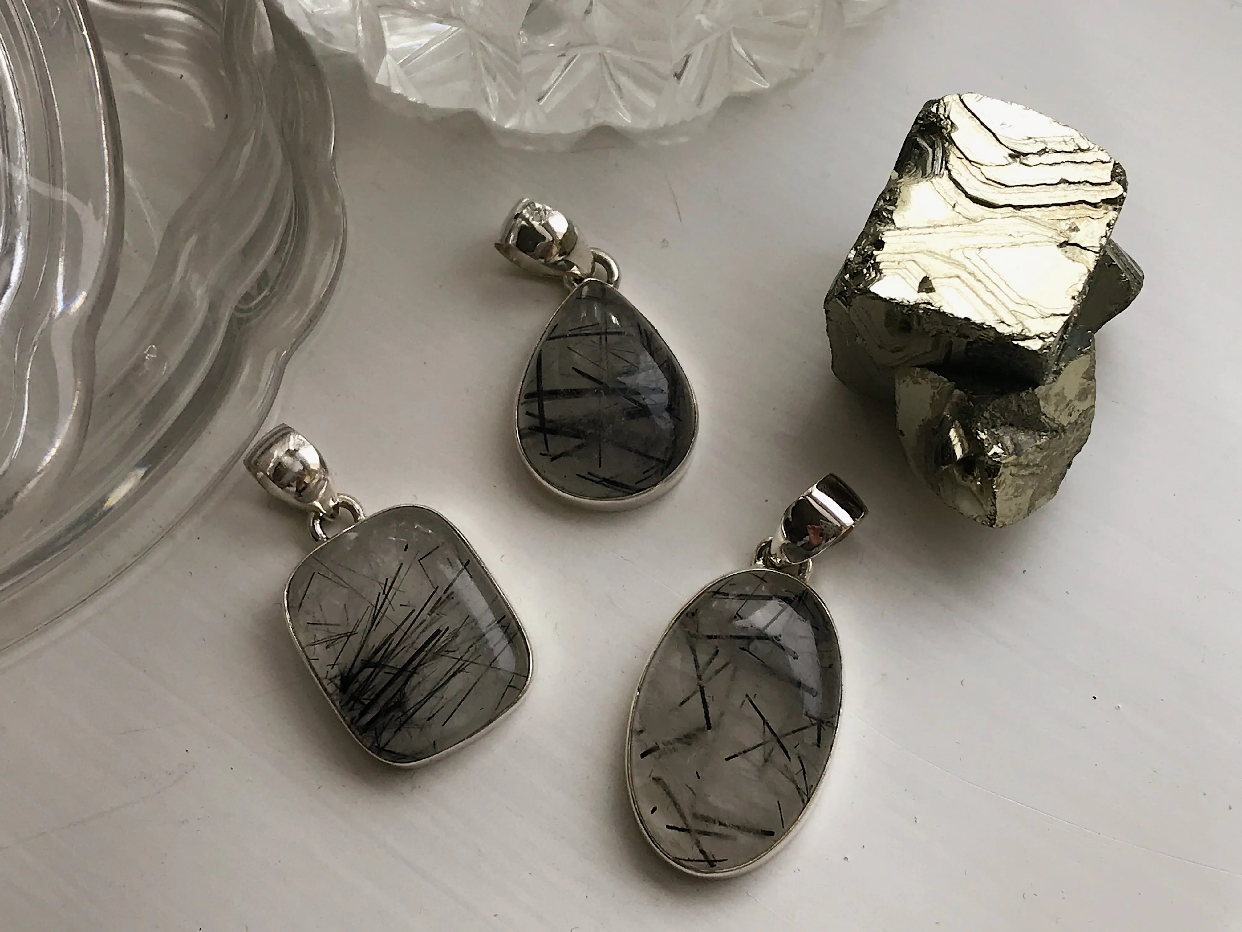 Tourmalated Quartz Akoni Pendant - Square
