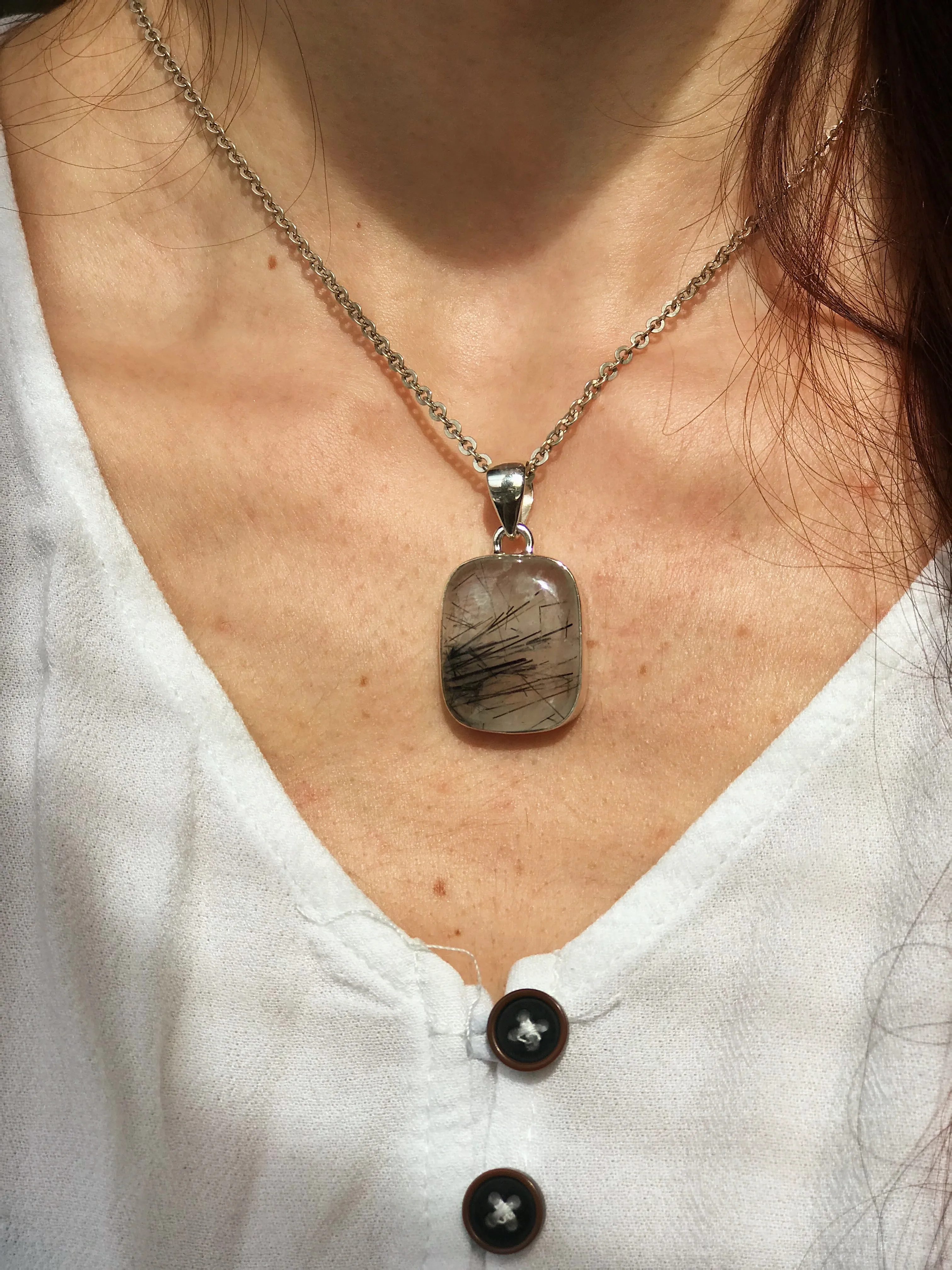 Tourmalated Quartz Akoni Pendant - Square