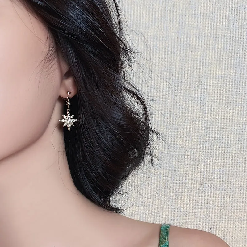 Trendy Asymmetric Star Crystal Zinc Alloy Drop Earrings