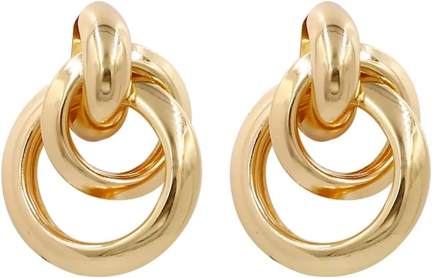 Trendy Gold Knot Circle Earrings for Women Drop Dangle Statement Chunky Link Earring Jewelry
