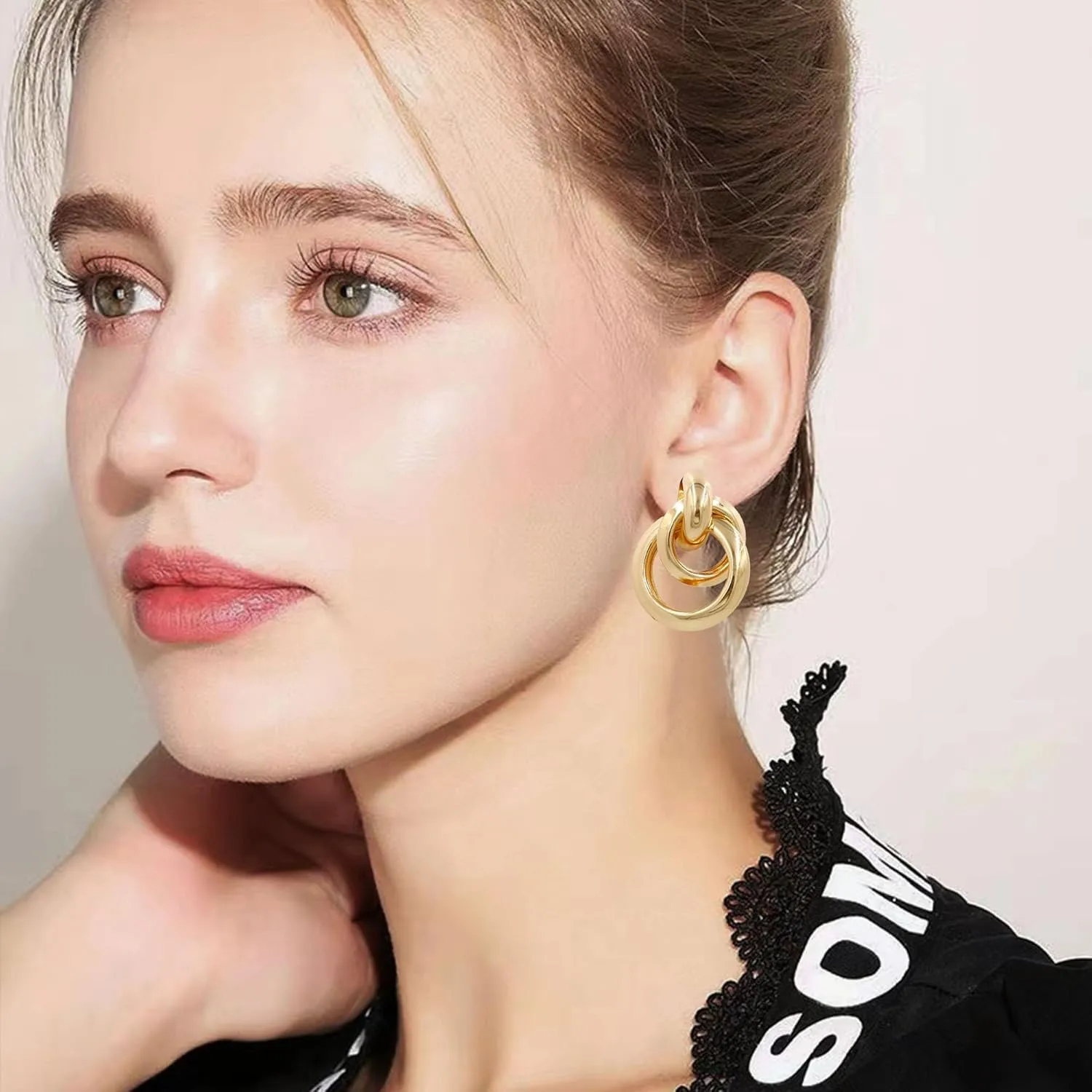 Trendy Gold Knot Circle Earrings for Women Drop Dangle Statement Chunky Link Earring Jewelry