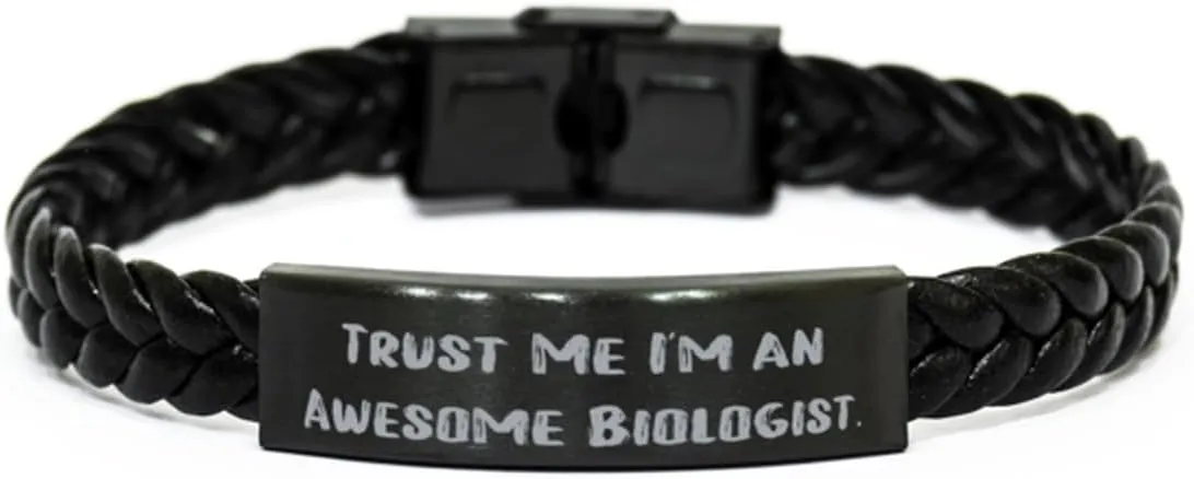 Trust Me I'm an. Biologist Braided Leather Bracelet, Sarcastic Biologist Gifts, Engraved Bracelet For Coworkers from Coworkers, Leather bracelets for men, Leather bracelets for women, Handmade leather