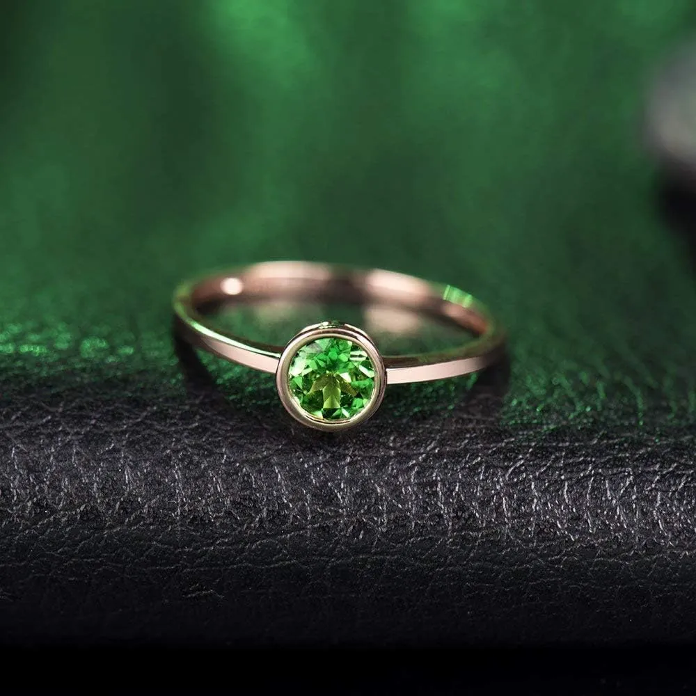 Tsavorite Rings For Women, 14K Rose Gold Rings - Green Gemstone Rings, Natural Tsavorite Green Stone Rings For Couple Engagement Ring & Wedding Band