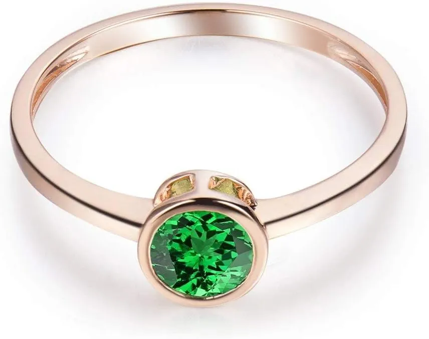 Tsavorite Rings For Women, 14K Rose Gold Rings - Green Gemstone Rings, Natural Tsavorite Green Stone Rings For Couple Engagement Ring & Wedding Band