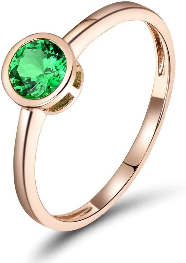 Tsavorite Rings For Women, 14K Rose Gold Rings - Green Gemstone Rings, Natural Tsavorite Green Stone Rings For Couple Engagement Ring & Wedding Band