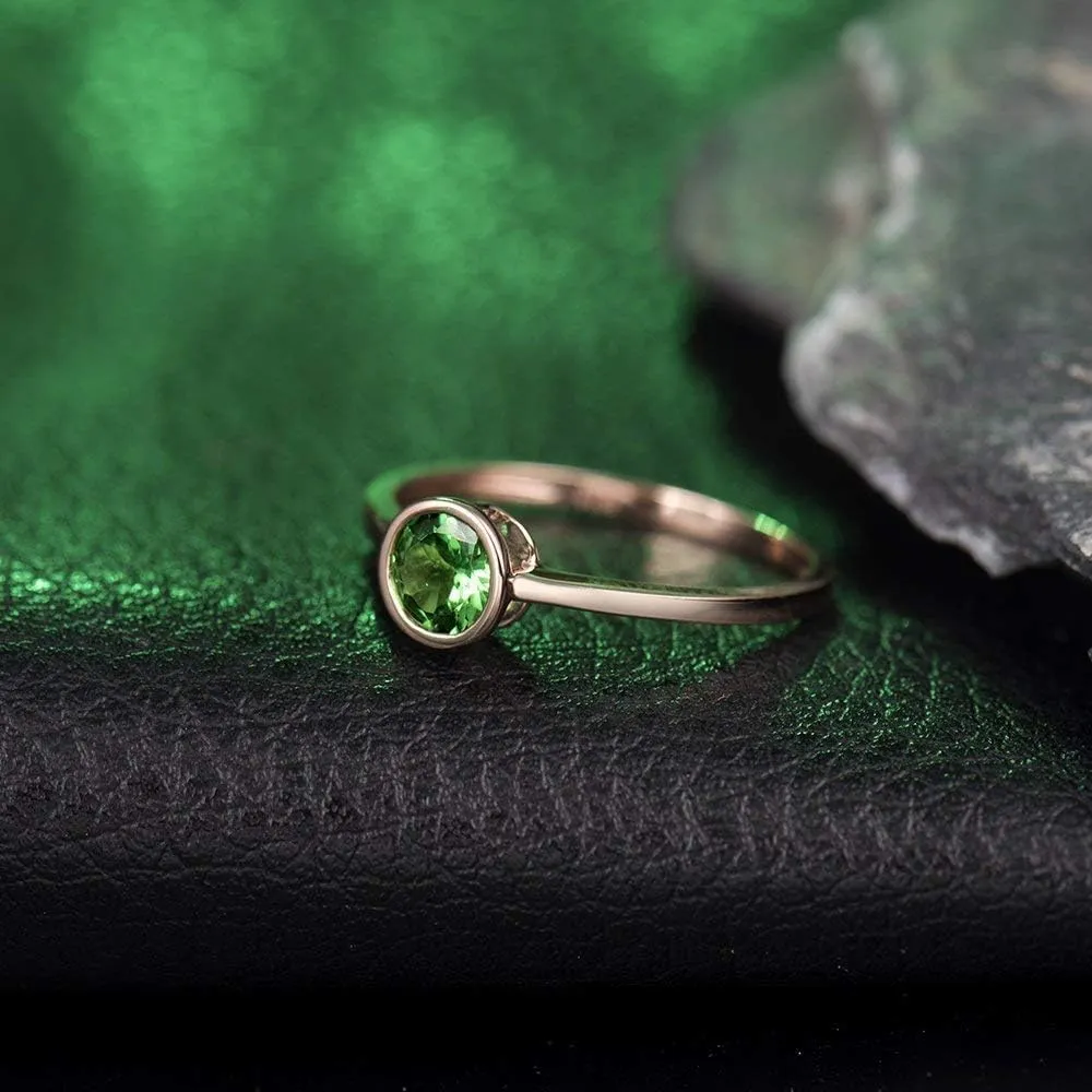 Tsavorite Rings For Women, 14K Rose Gold Rings - Green Gemstone Rings, Natural Tsavorite Green Stone Rings For Couple Engagement Ring & Wedding Band