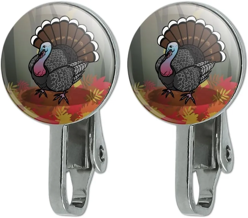 Turkey Thanksgiving Autumn Novelty Clip-On Stud Earrings