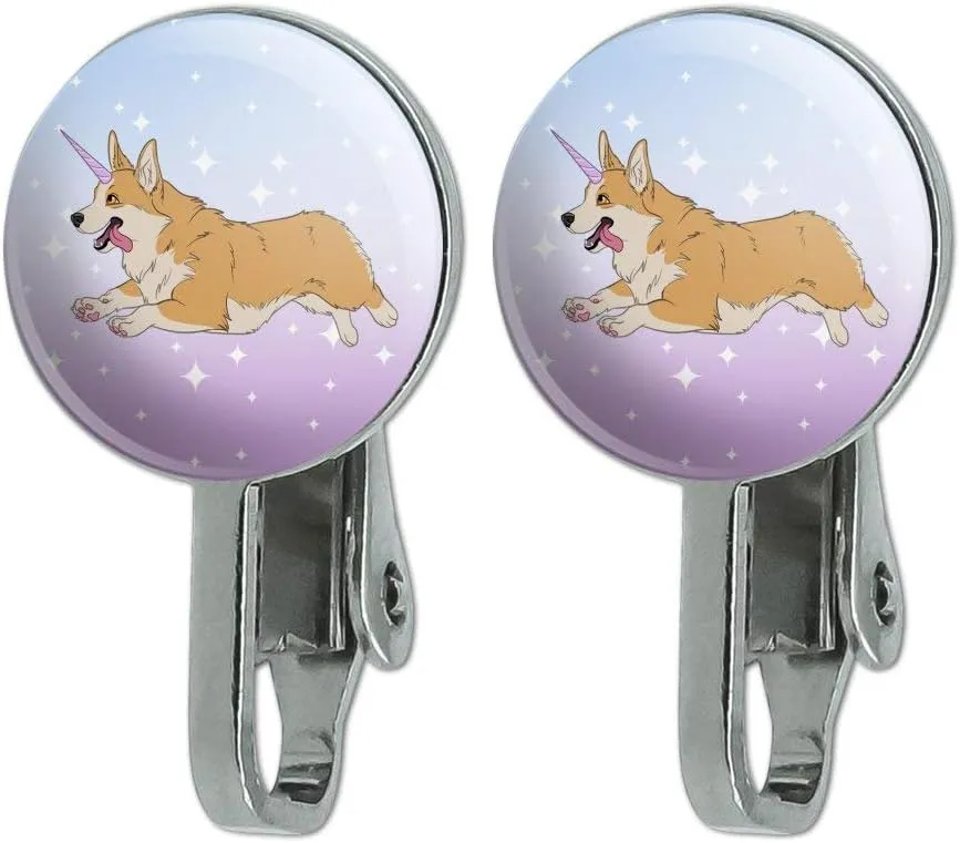 Unicorg Corgi Unicorn Novelty Clip-On Stud Earrings