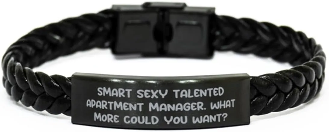 Unique Apartment manager Gifts, Smart Sexy Talented Apartment Manager., Fun Braided Leather Bracelet For Coworkers From Boss, Leather bracelets for men, Leather bracelets for women, Handmade leather