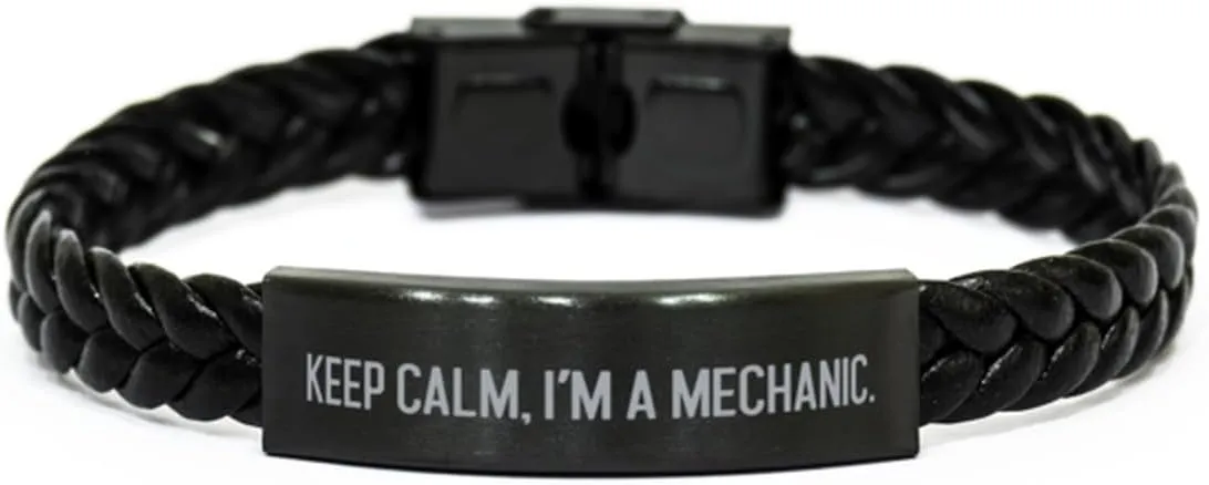 Unique Mechanic Gifts, Keep Calm, I'm a Mechanic, Birthday Braided Leather Bracelet For Mechanic from Colleagues, Leather bracelets for men, Leather bracelets for women, Handmade leather bracelet,