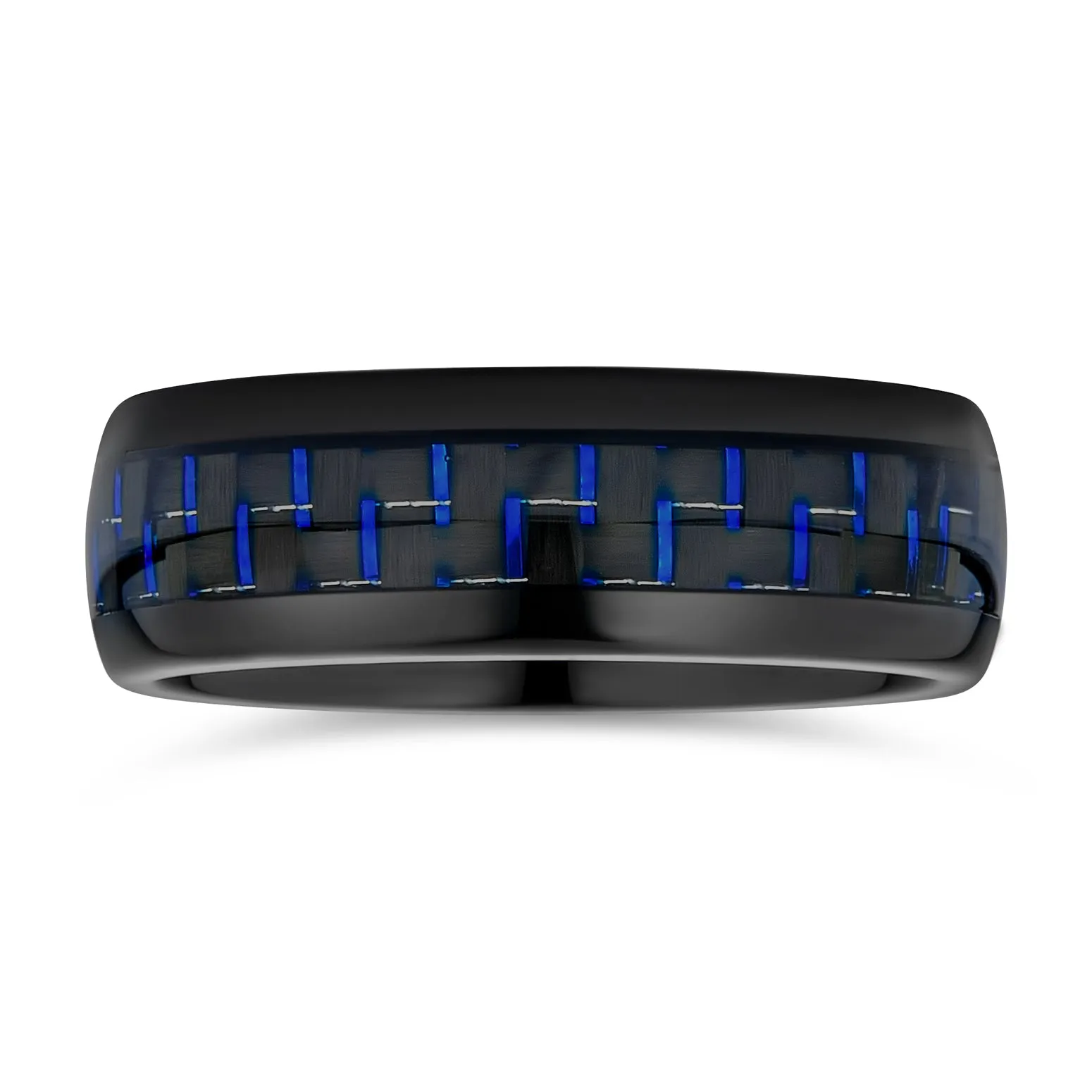 Unisex Tungsten Wedding Band Ring with Simulated Blue Opal Inlay for Couples
