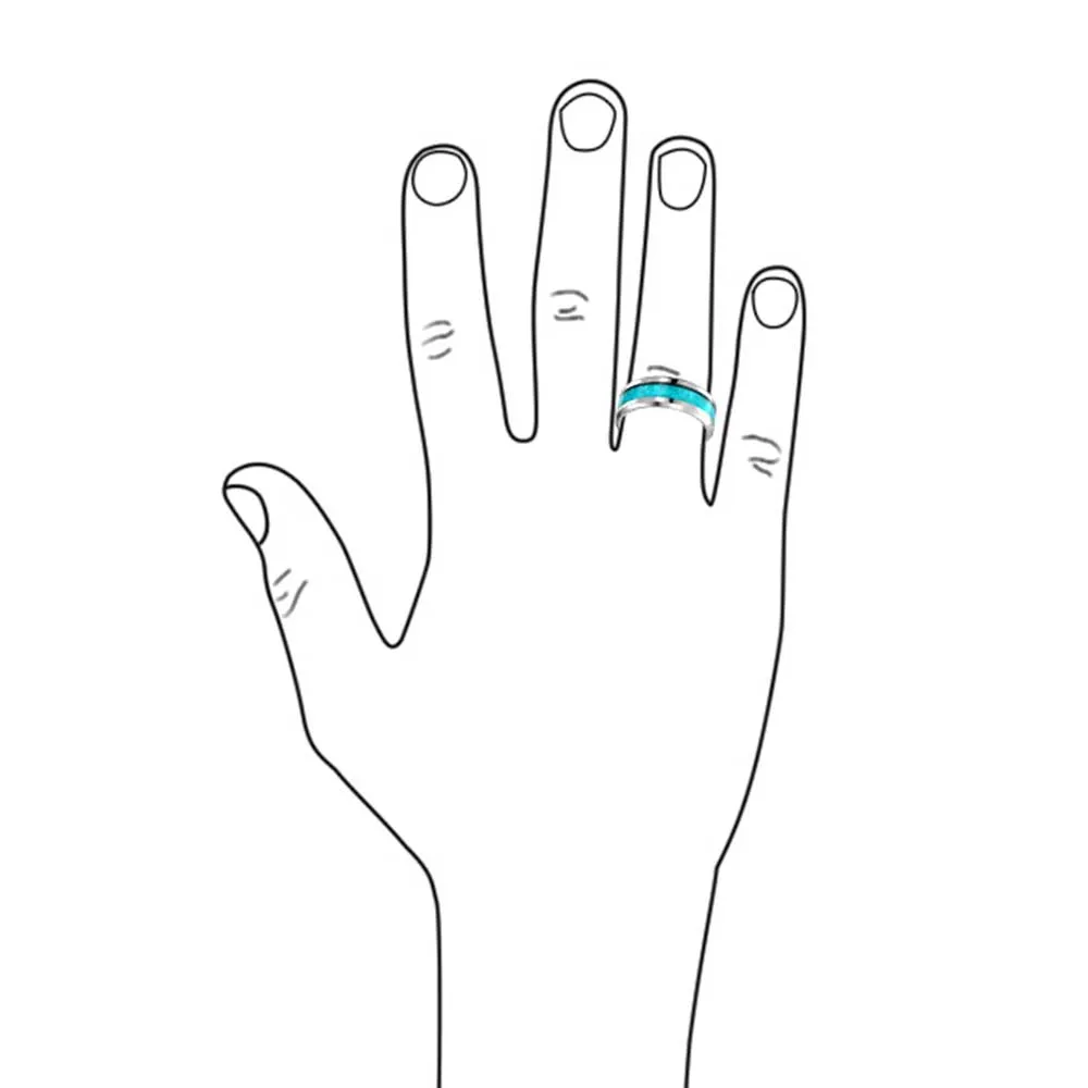 Unisex Tungsten Wedding Band Ring with Simulated Blue Opal Inlay for Couples