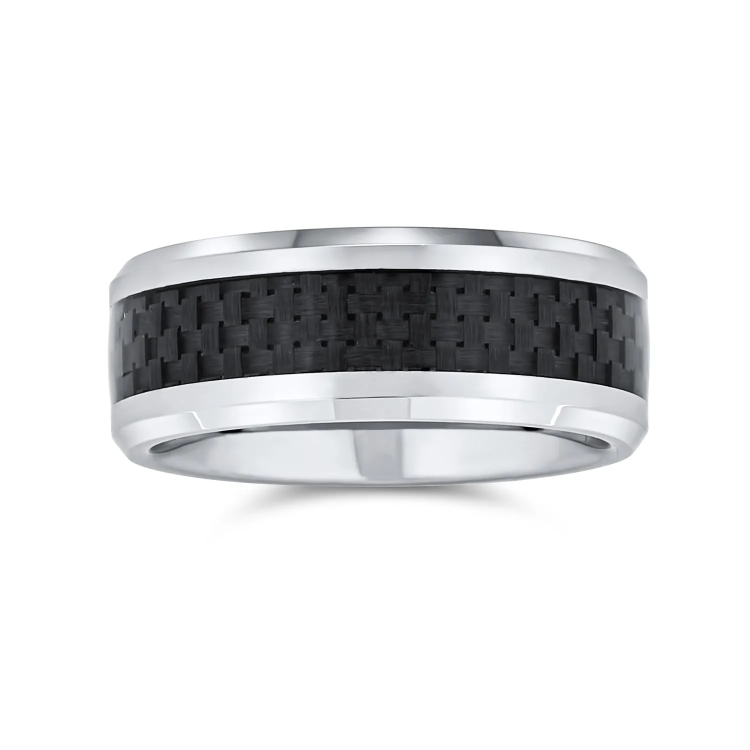 Unisex Tungsten Wedding Band Ring with Simulated Blue Opal Inlay for Couples