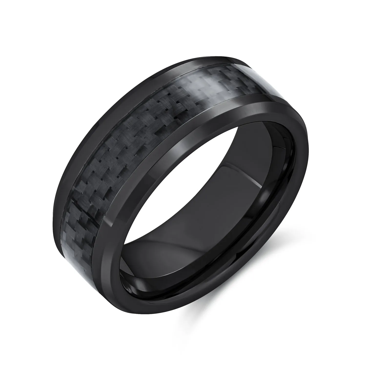 Unisex Tungsten Wedding Band Ring with Simulated Blue Opal Inlay for Couples