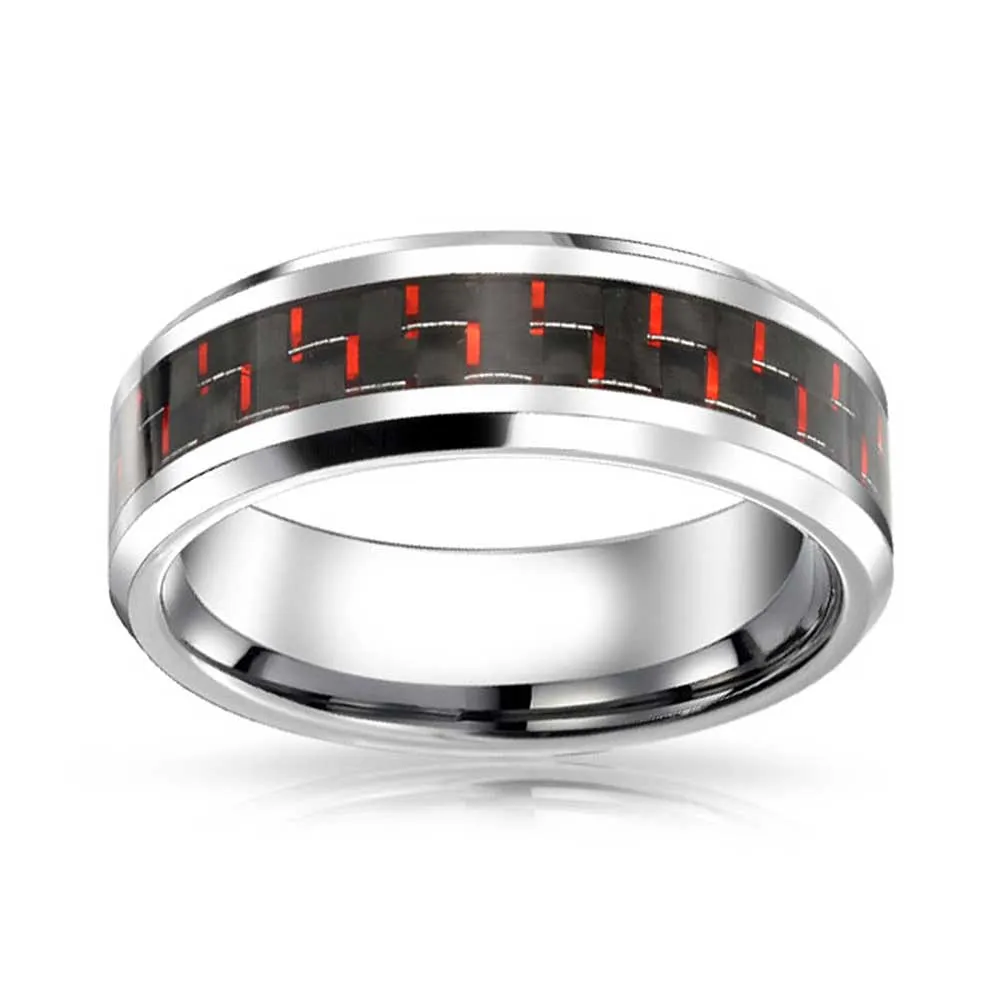 Unisex Tungsten Wedding Band Ring with Simulated Blue Opal Inlay for Couples