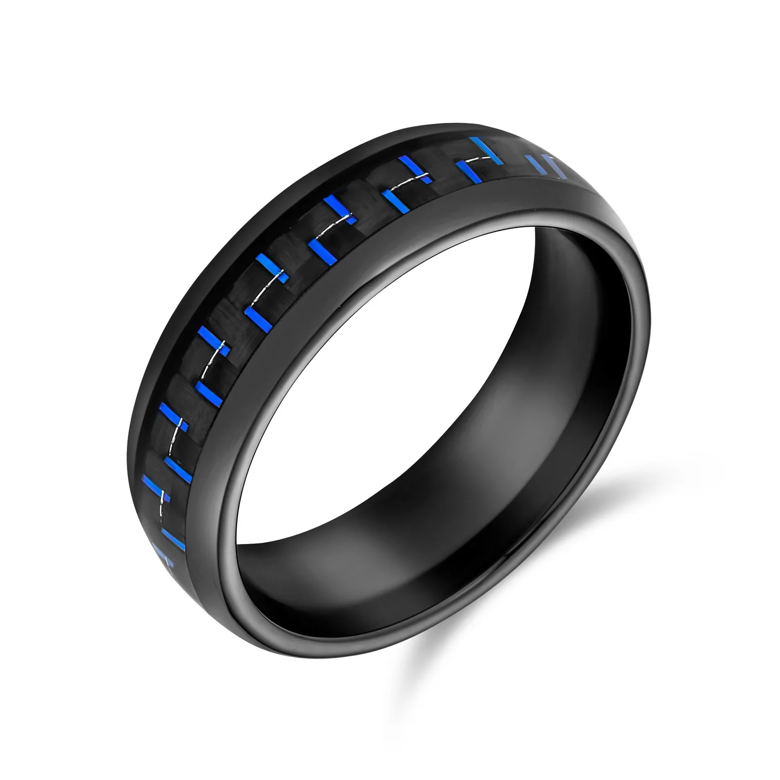 Unisex Tungsten Wedding Band Ring with Simulated Blue Opal Inlay for Couples