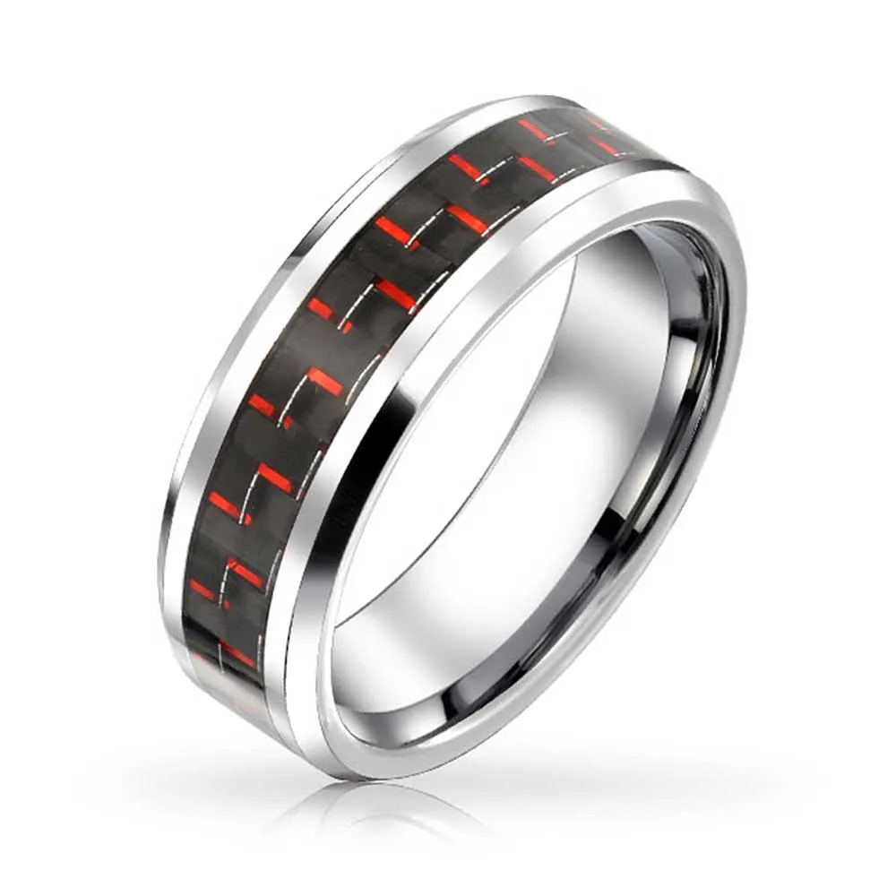 Unisex Tungsten Wedding Band Ring with Simulated Blue Opal Inlay for Couples