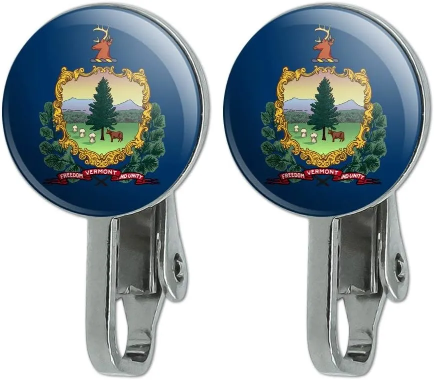 Vermont State Flag Novelty Clip-On Stud Earrings