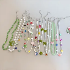 Vintage Gothic Color Acrylic Ball Beaded Chokers Necklace For Girls Simple Collarbone Chain Spring Ornamental Aesthetic Jewelry