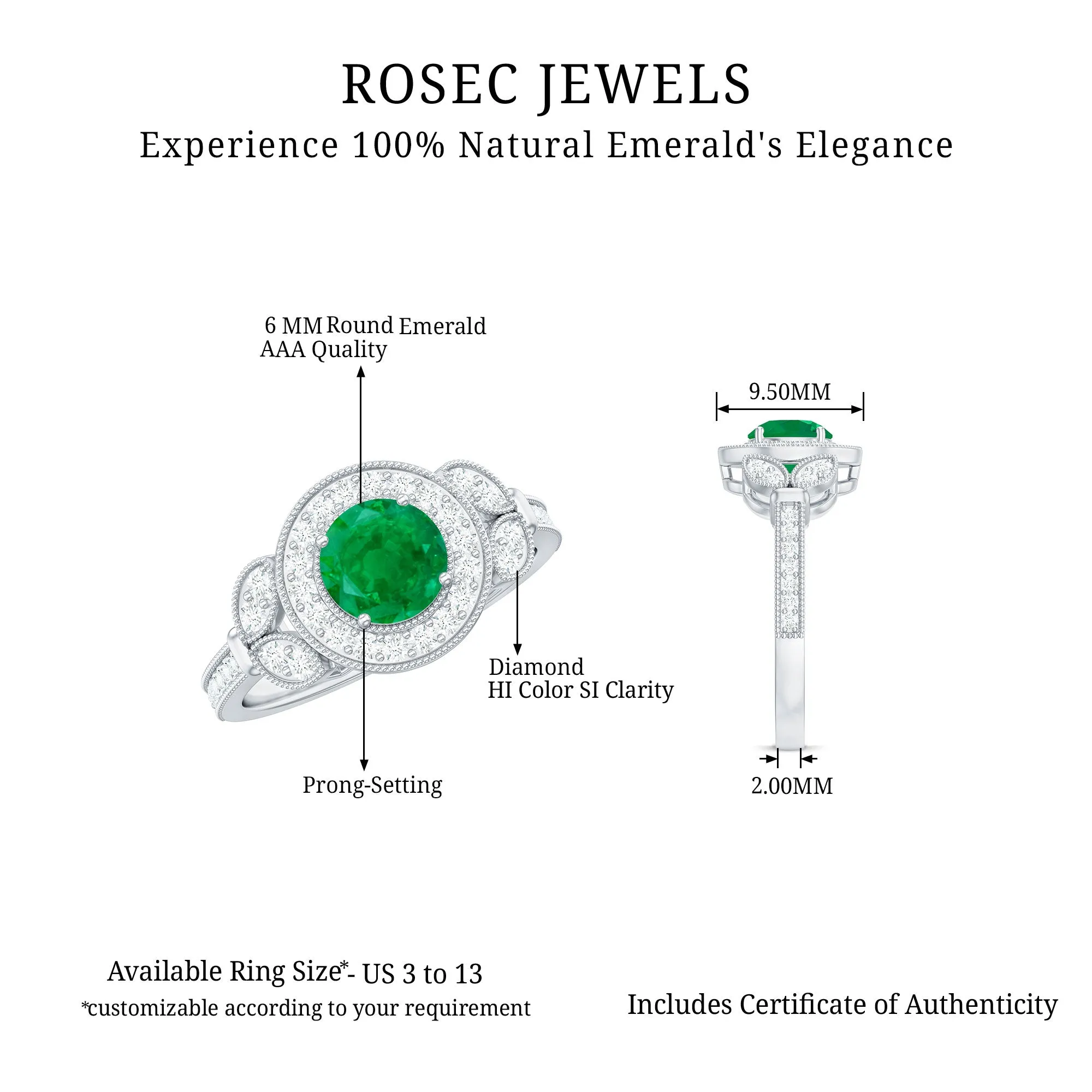 Vintage Inspired Emerald Diamond Engagement Ring