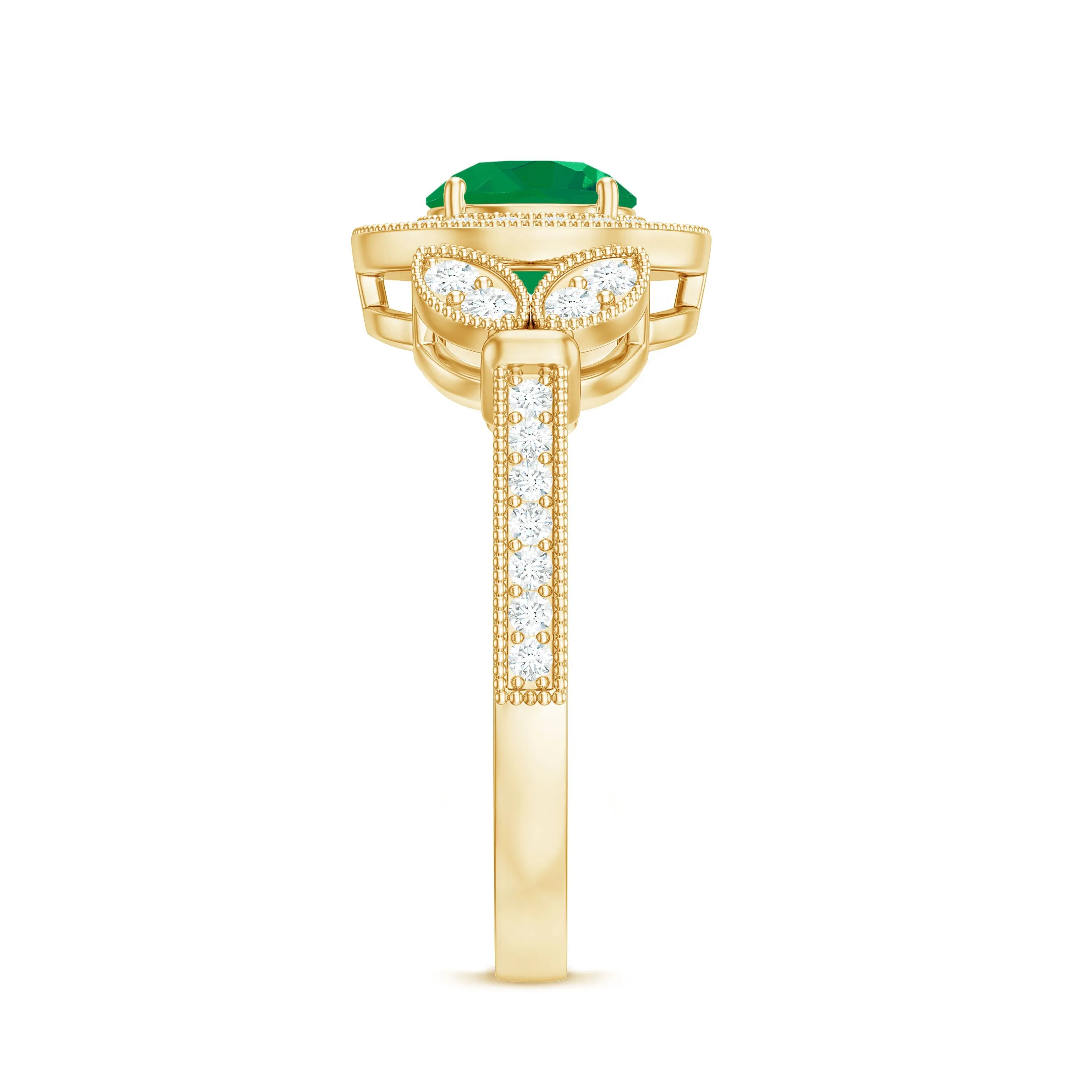 Vintage Inspired Emerald Diamond Engagement Ring