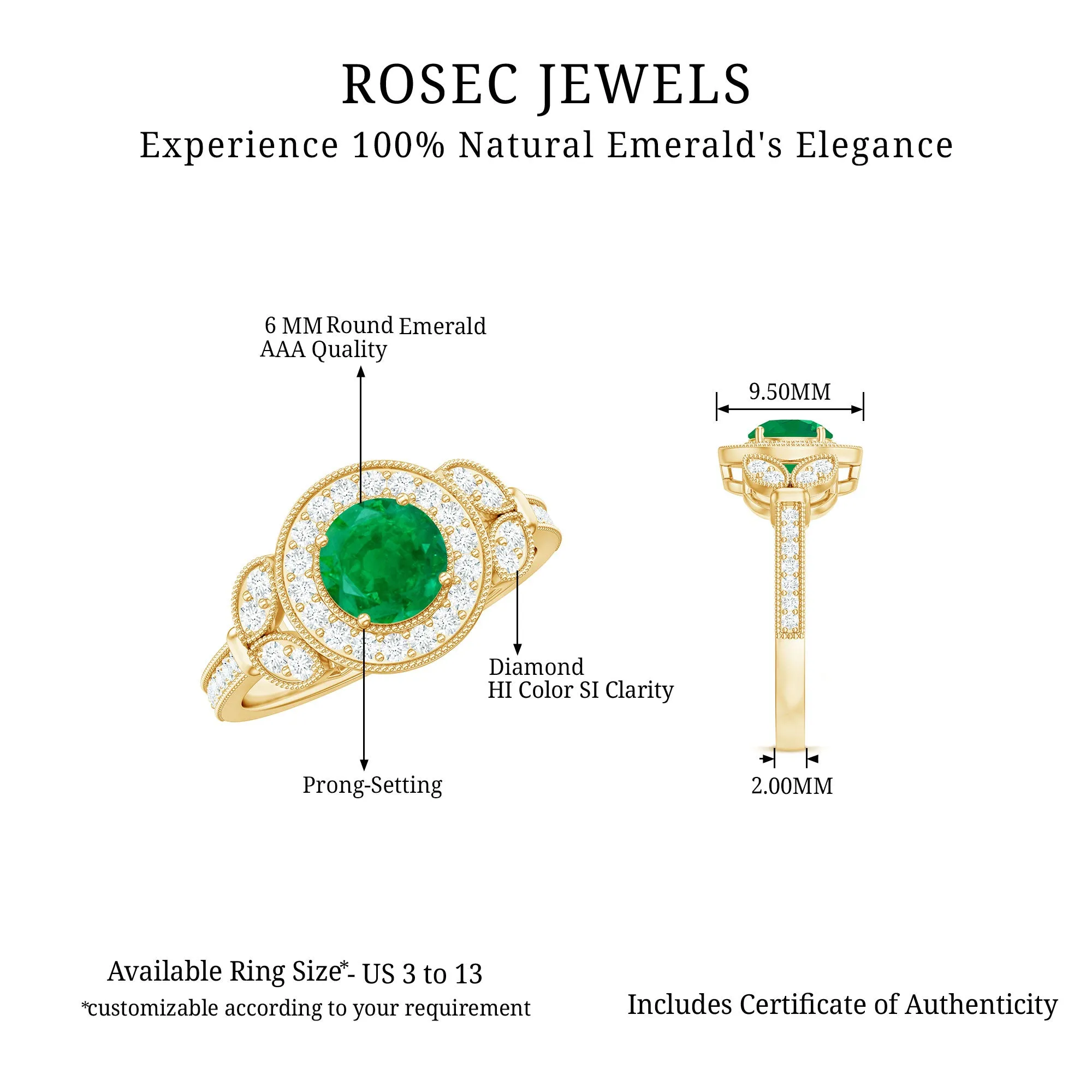 Vintage Inspired Emerald Diamond Engagement Ring