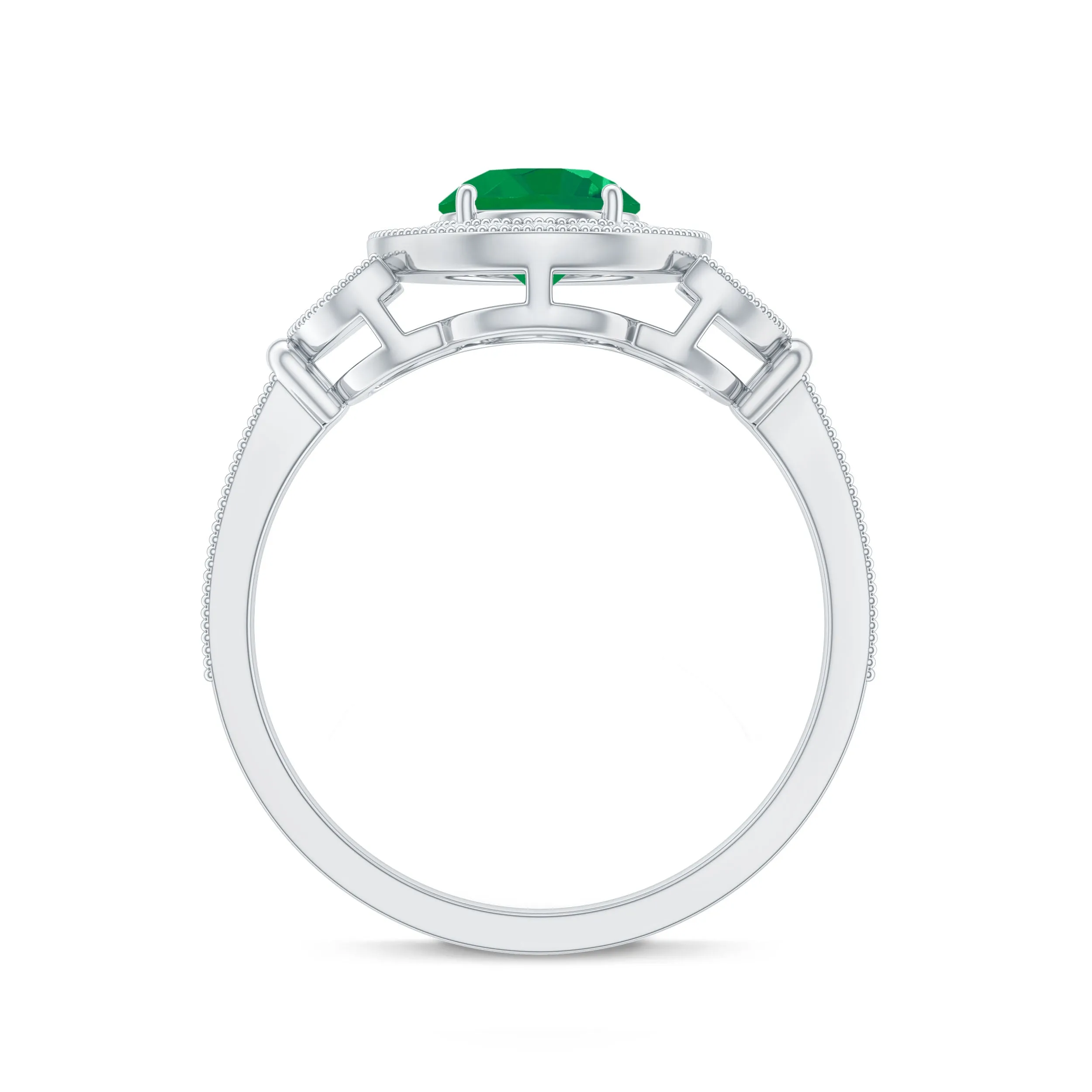 Vintage Inspired Emerald Diamond Engagement Ring