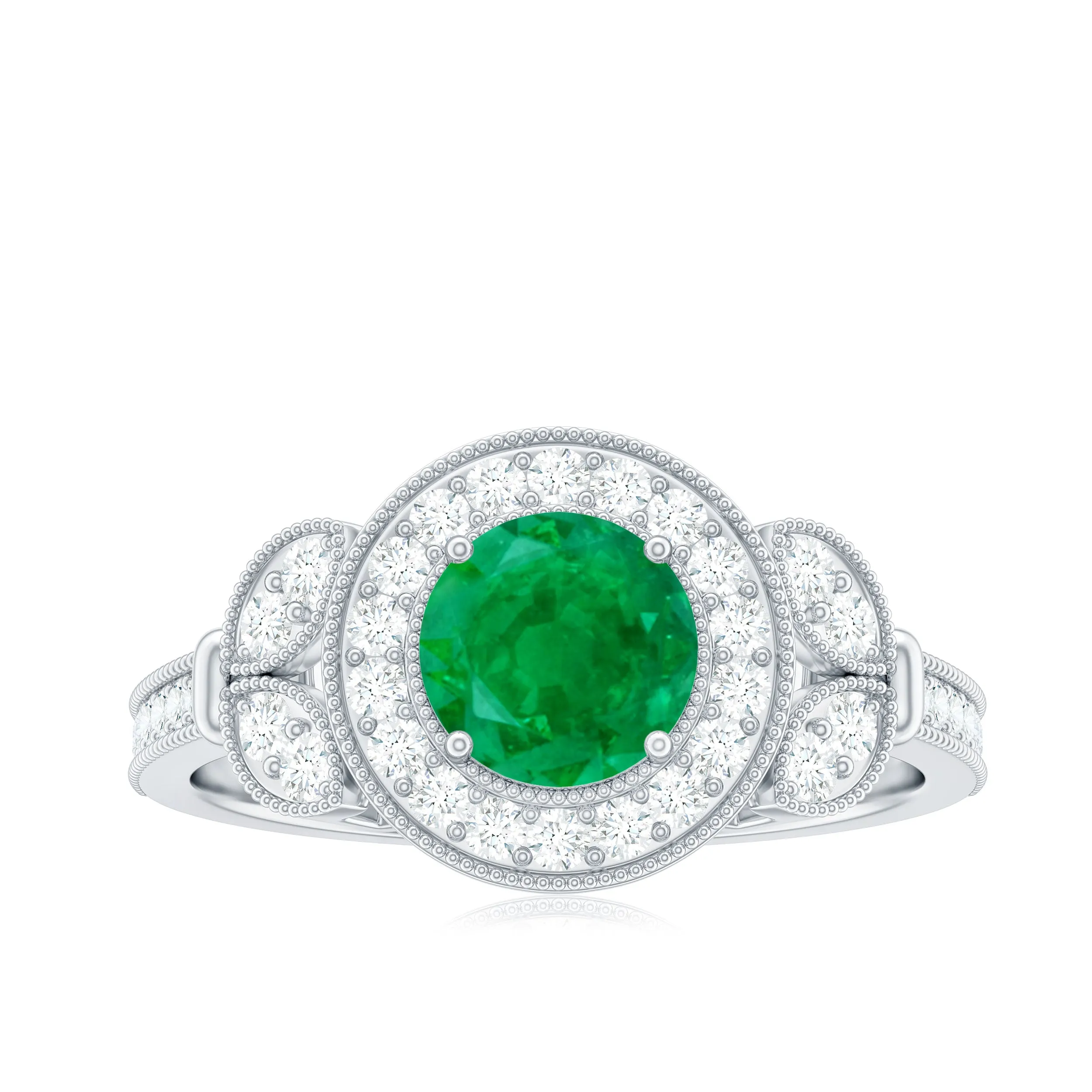 Vintage Inspired Emerald Diamond Engagement Ring