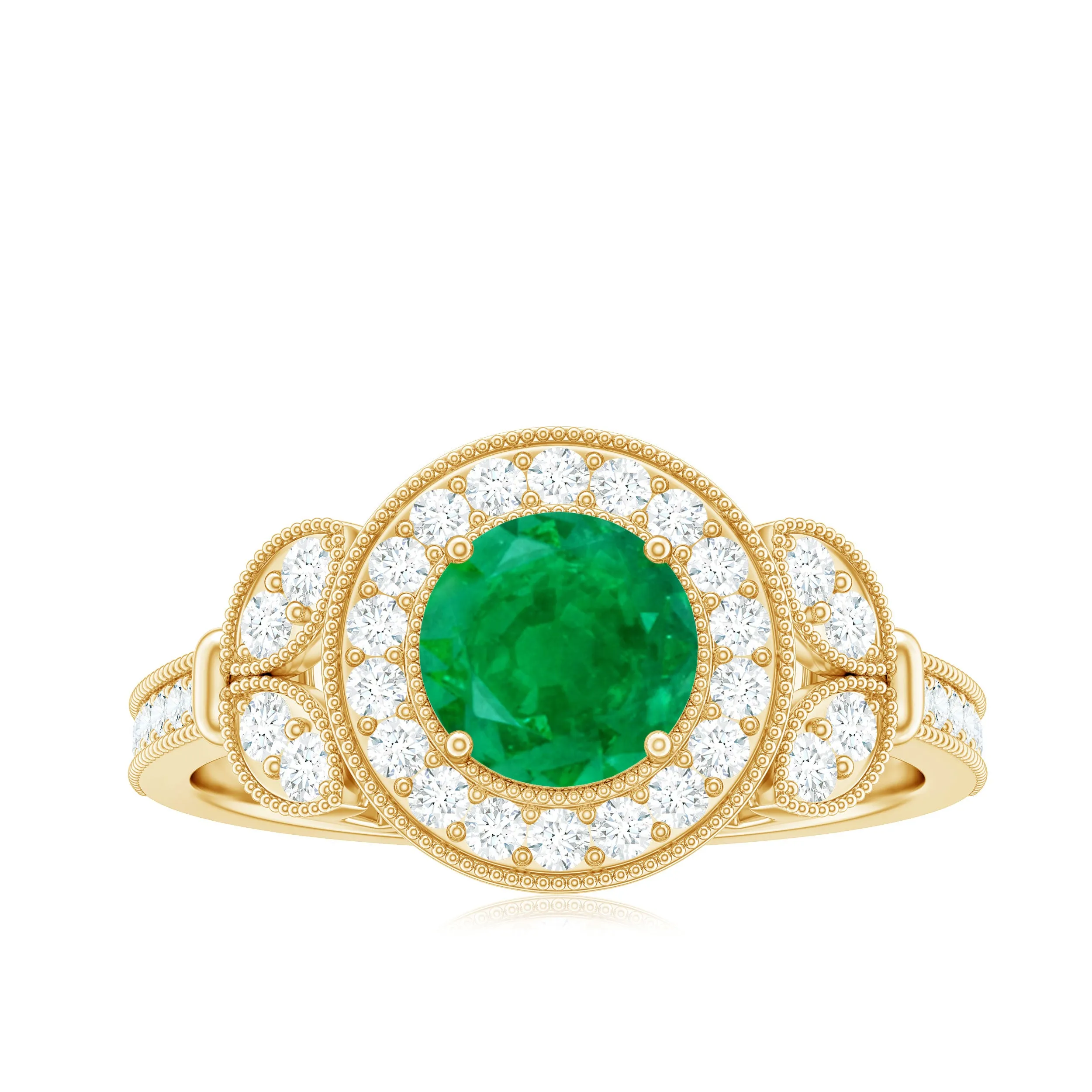 Vintage Inspired Emerald Diamond Engagement Ring