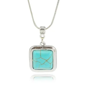 Vintage Square Necklaces & Pendants Fashion Silver Color Turquoise Statement Chain Necklace for Women Summer Style Fine Jewelry