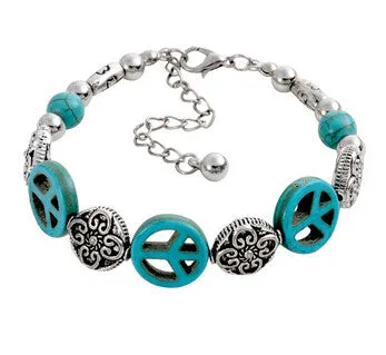 Vintage Tibetan Silver beaded Turquoise Heart Skull Elephant Cross 15 Style U Pick Adjustable Chain Wrap Bracelet Bangle Jewelry
