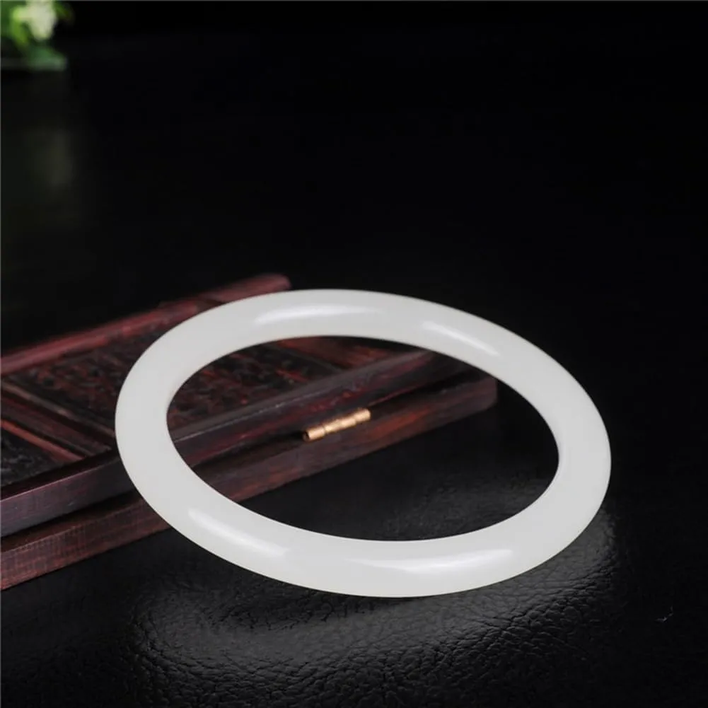 Vintage White Jade Thin circular bar Bangle Classic White moonlight Jade Bracelet Lucky Bangle for Women and Girls Best love