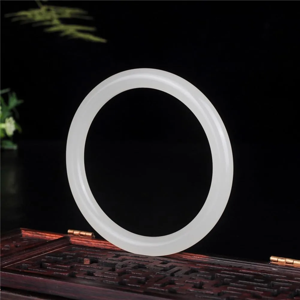 Vintage White Jade Thin circular bar Bangle Classic White moonlight Jade Bracelet Lucky Bangle for Women and Girls Best love