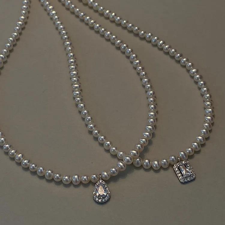 Vintage zircon pearl necklace (Two pieces) KF82067