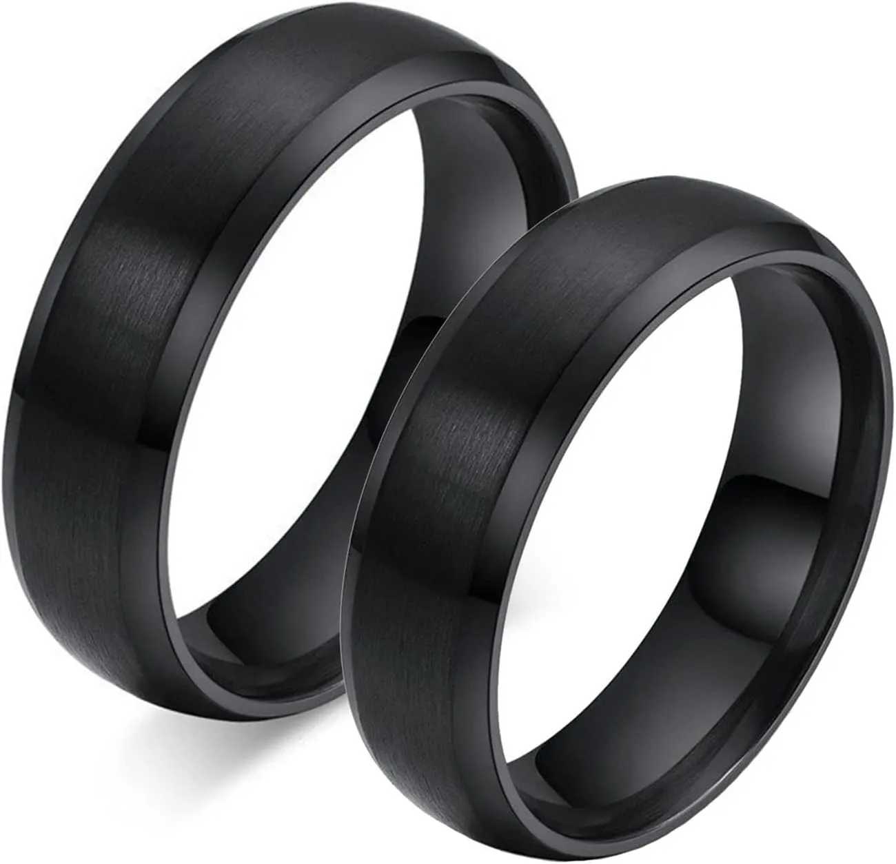 Wedding Band for Women, Stainless Steel Rings for Women 6mm Black Brushed Ring Beveled Edge Rings for Men and Women