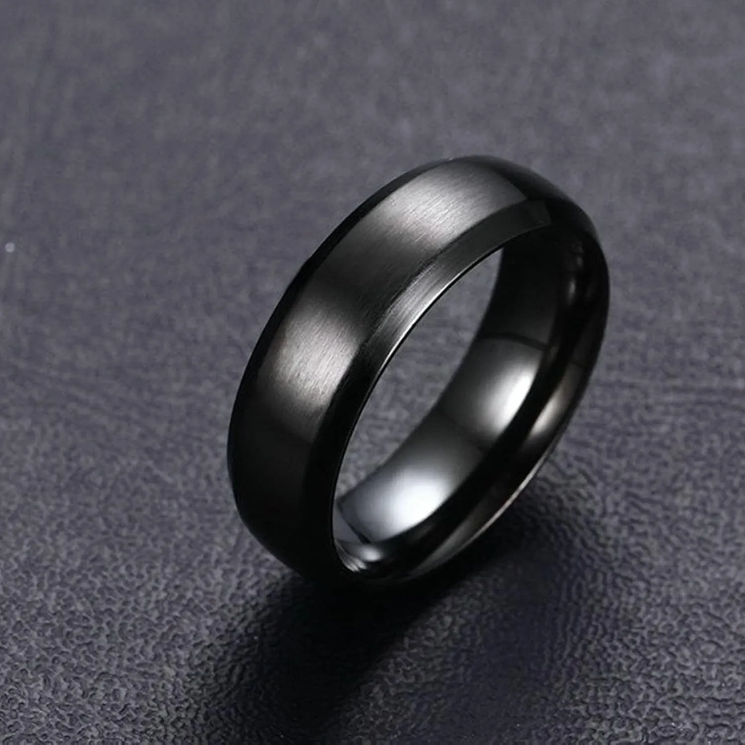 Wedding Band for Women, Stainless Steel Rings for Women 6mm Black Brushed Ring Beveled Edge Rings for Men and Women