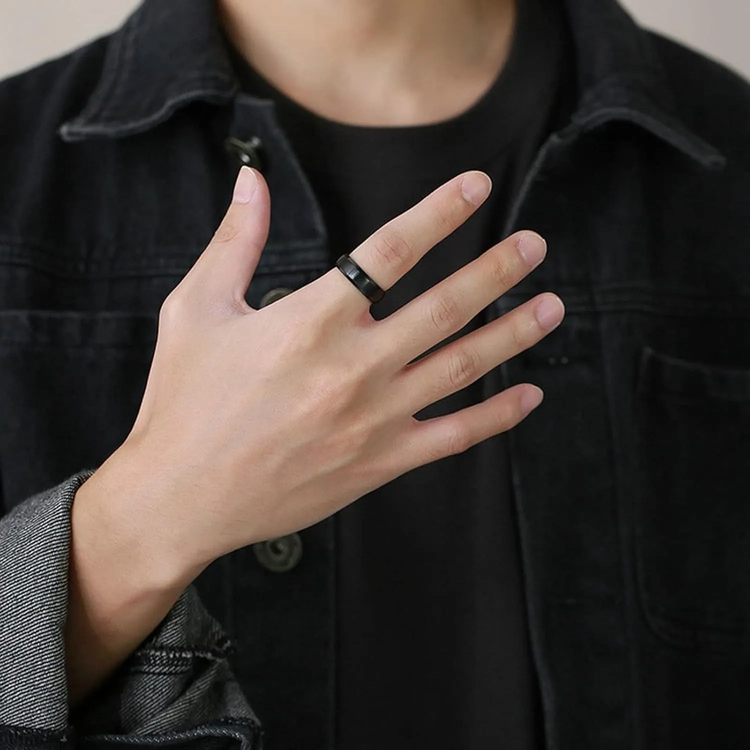 Wedding Band for Women, Stainless Steel Rings for Women 6mm Black Brushed Ring Beveled Edge Rings for Men and Women