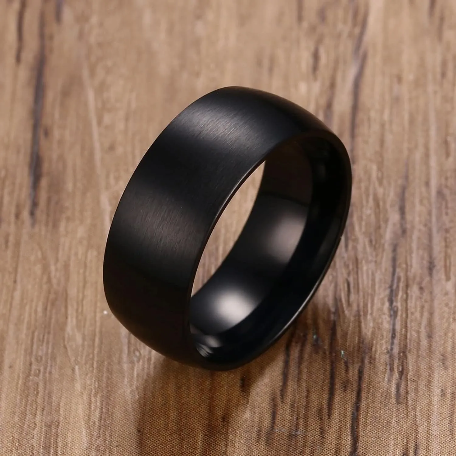 Wedding Band Personalized Engagement Rings Couple,Stainless Steels Rings 8MM Black Ring with Brushed Round Anniversary Rings Couple
