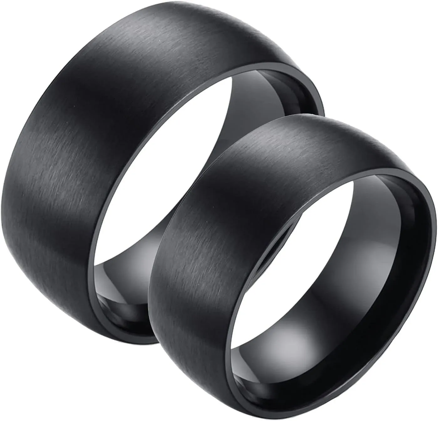 Wedding Band Personalized Engagement Rings Couple,Stainless Steels Rings 8MM Black Ring with Brushed Round Anniversary Rings Couple