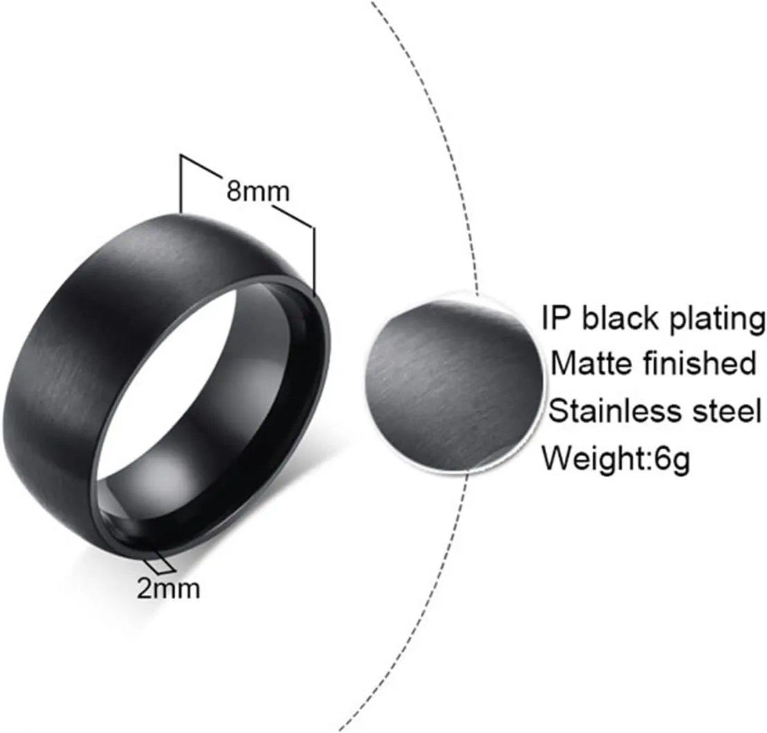 Wedding Band Personalized Engagement Rings Couple,Stainless Steels Rings 8MM Black Ring with Brushed Round Anniversary Rings Couple