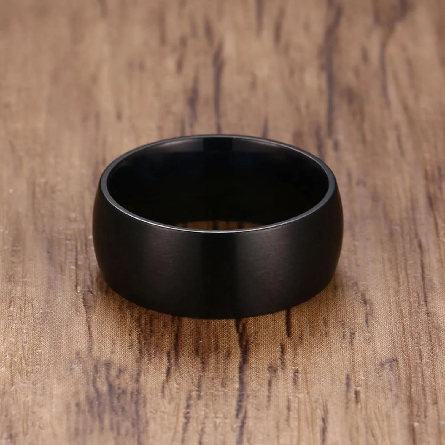 Wedding Band Personalized Engagement Rings Couple,Stainless Steels Rings 8MM Black Ring with Brushed Round Anniversary Rings Couple