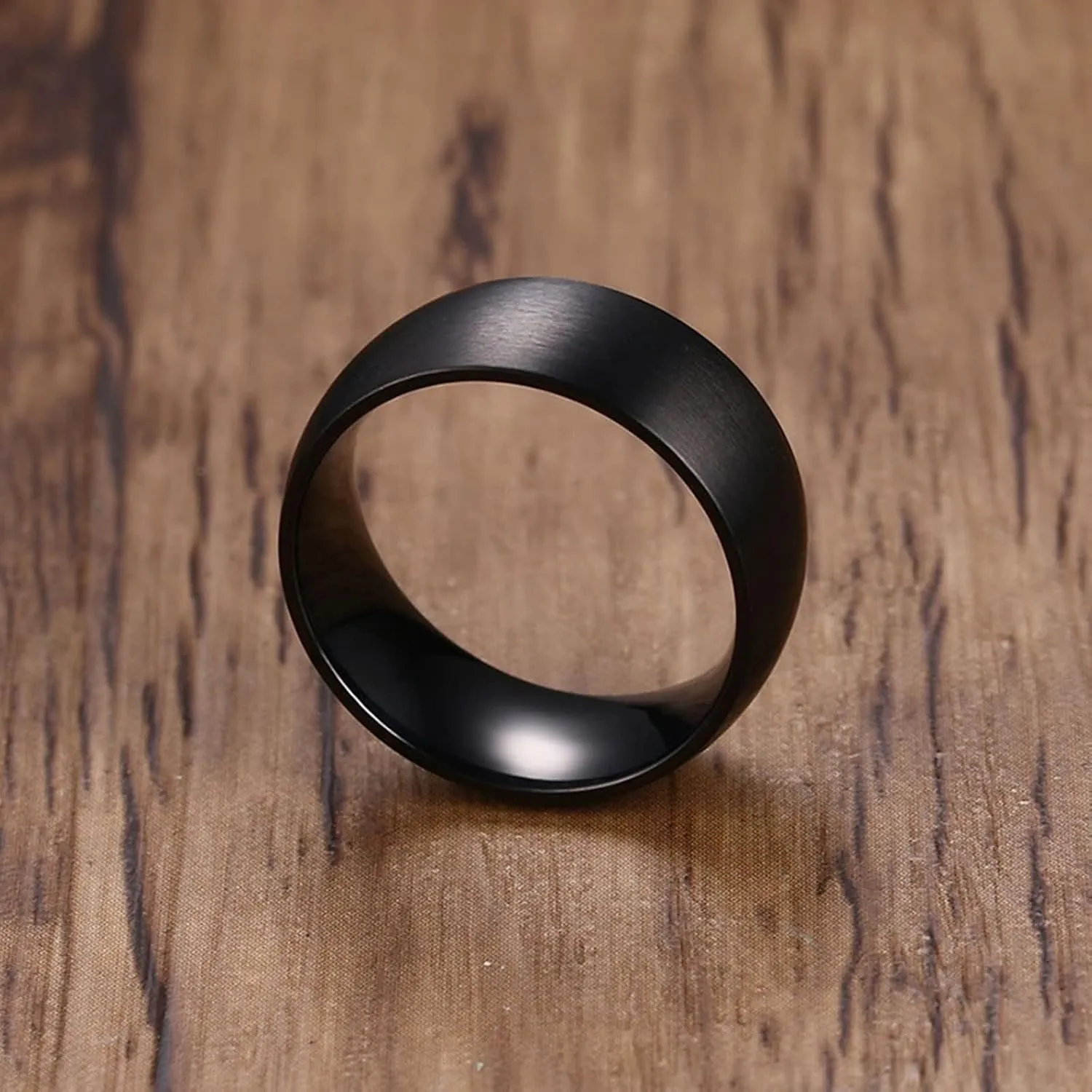 Wedding Band Personalized Engagement Rings Couple,Stainless Steels Rings 8MM Black Ring with Brushed Round Anniversary Rings Couple