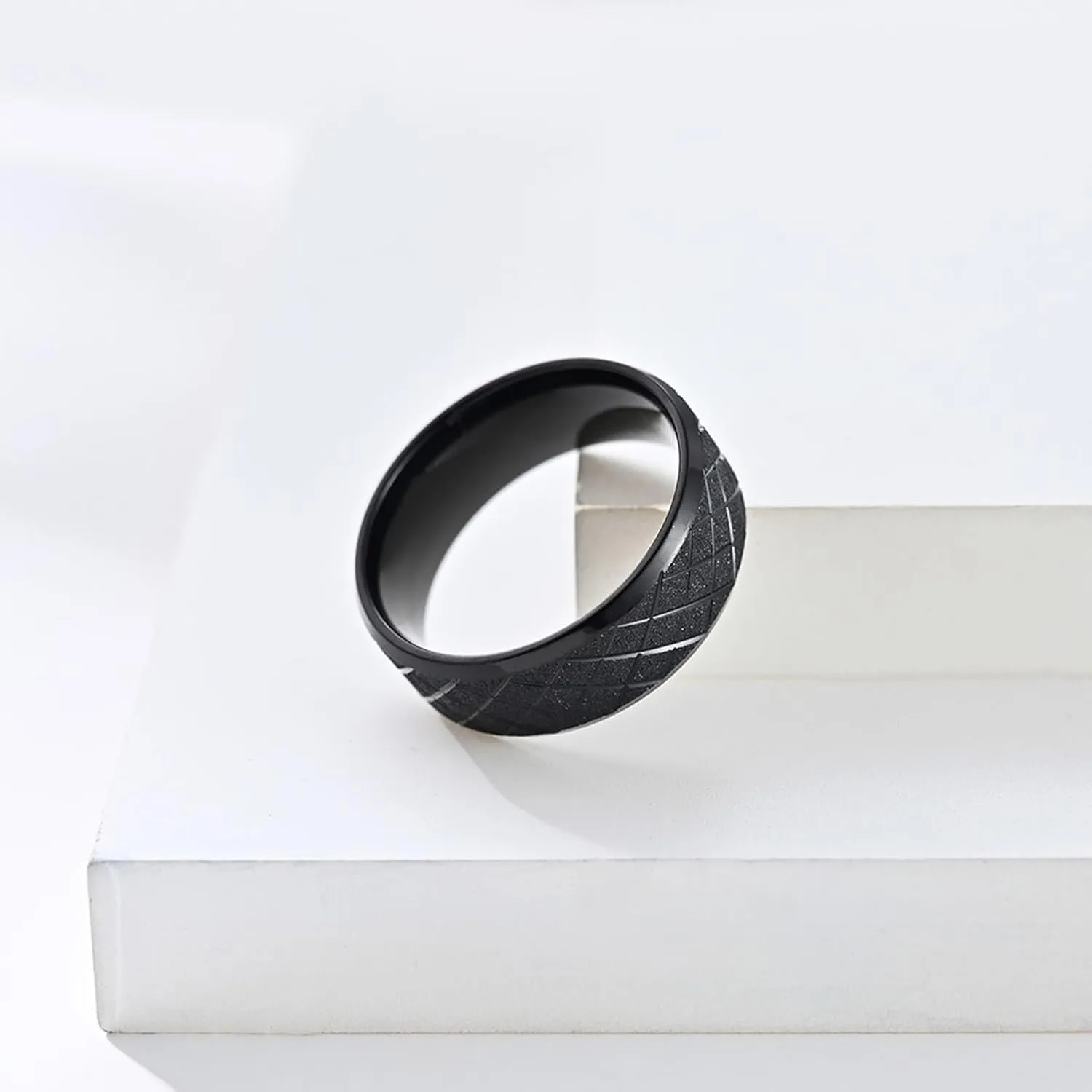 Wedding Ring Bands for Him and Her, Couple Rings Set Promise Rings Stainless Steel Comfort Fit Black Matte Ring 8mm